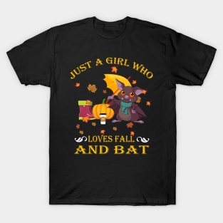 Just A Girl Who Loves Fall & Bat Funny Thanksgiving Gift T-Shirt